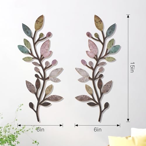 Zzbakress 2 Pcs Colorful Tree Leaf Wall Art Decor Vine Home Wall Decor Olive Branch Leaf Wall Ornament Large Wall Decor for Bedroom, Living Room, Wall Sculptures Indoor Outdoor (Multicolor) - color: Multicolor