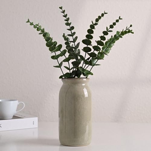 VICTOR & TERESA Rustic Green Vase for Home Decor, Ceramic Vases for Flowers, Modern Farmhouse Decorative Vases for Pampas Grass,Table Accent, Mantel, Living Room,Bookshelf, Centerpieces, 8'' - color: Green, size: Medium-8''