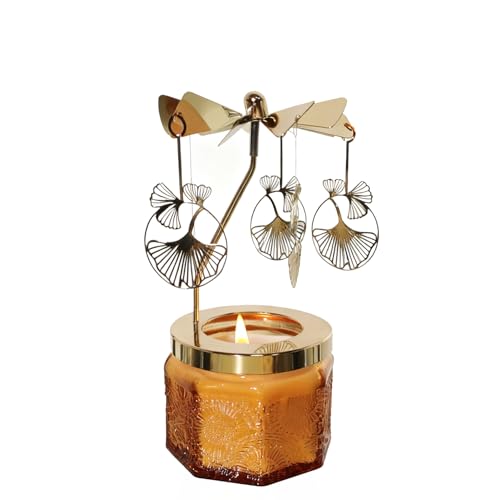 kingnero Lavender Scented Candle Carousel Rotary Candle Holder Spinning Tea Light Birthday Gifts for Women, Mom, Wife, Girlfriend, Sister, Female Friends, (Gold Ginkgo Leaf) - color: Gold Ginkgo Leaf