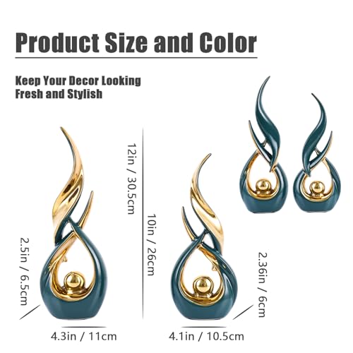 XMGZQ Gold Ceramic Abstract 2 Piece Statue Set,Mid Century Modern Abstract Art Home Decor Statue Mantelpiece on Unique Shelf Decor, TV Cabinet Divider Table top and Dining Table Centerpiece (Green) - color: Green