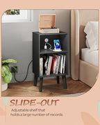 WLIVE Modern Nightstand with Storage, Small Space Bedside Table, End Table for Bedroom & Living Room, Mid Century Night Stand with Open Shelf & Sturdy Wood Legs, Black - color: Black