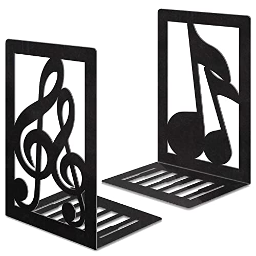 Book Ends,Metal Bookend,Bookend Decorative Heavy Book Ends for Shelves, Home Decorative Bookends for Heavy Books,Non-Skid Musical Note Bookshelf Holder - style: Music