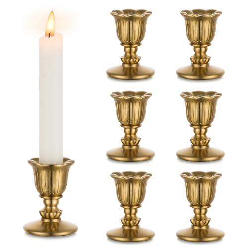 Vintage Candlestick Candle Holders Brass - Romadedi Taper Gold Candle Stick Victorian Style for Table Centerpiece Wedding Reception Festive Christmas Mantel Decoration or Home Decor Set of 6 - size: 6 PCS