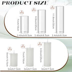Shihanee Set of 6 Pillar Candles with Glass Cylinder Vases Clear Cylinder Hurricane Candleholders for Slim Tall Pillar Candles Wedding Table Centerpieces(3.4'' X 7", 9.8", 11.8",White) - color: White, size: 3.4'' X 7", 9.8", 11.8"