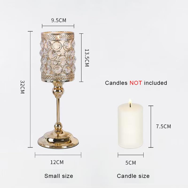 ZENATION-Luxury Crystal Candle Holder – Metal Decorative Candle Stand, Elegant Crystal Beaded Design for Home Décor, Weddings, and Table Centerpieces (Gold, Small) - size: Small