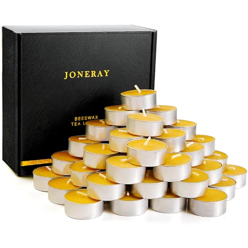 48 Pack Beeswax Tealight Candles Bulk,Pure Natural Bees Wax in Aluminum Shell - 4 Hour Extended Burn Time,Smokeless Tea Light Candles for Home Deco,Table centerpieces - style: 48 packs