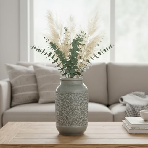 Ceramic Vase for Home Decor, 9 Inch Minimalist Decorative Vases for Flower, Centerpieces, Bookshelf, Tabletop, Living Room, Bathroom, Entryway, Coffee Table Decor, Grey - color: Gray