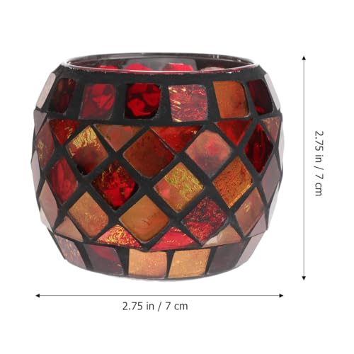 Uonlytech Glass Votive Candle Holder for Home, Red Mosaic Tea Light Holders Vintage Glass Cup Candlestick Tabletop Ornament for Easter Wedding Party