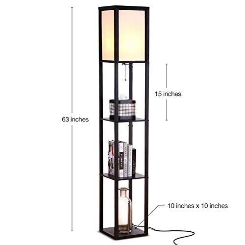 Brightech Maxwell - Modern Shelf Floor Lamp with Lamp Shade & Warm White LED Bulb, Corner Display Floor Lamp with Shelves for Living Room, Bedroom, Nightstand Office, Home Decor Storage - Black - color: Black