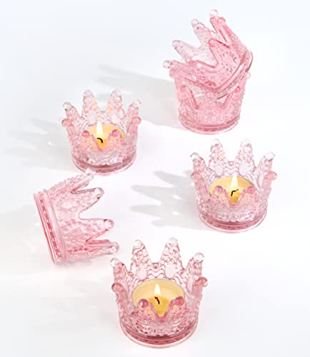 Vixdonos Votive Candle Holders Set of 6 Crown Glass Tealight Candle Holder for Wedding, Party and Home Decor (Pink) - color: Pink, size: 6PCS