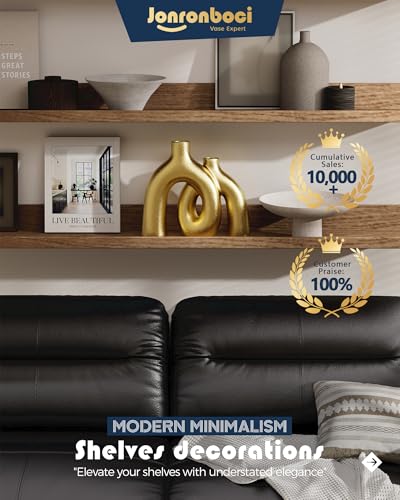 Hug Donut Decorative Vase Set - Golden Modern Classic Transitional Style Vases Home Decor, Matte Ceramic Decorations for Living Room Shelf, Bookshelf Mantle Entryway Table or Console Décor (Gold) - color: Gold