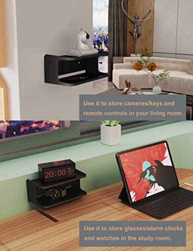 Bedside Wall Shelf Organizer Small Bedside Shelf Wall Mount for Bed Universal Stick on Wall Shelf Double Tray Holder for Storing Cellphone, Glasses, Keys, Camera, Alarm Clock (Black) - color: Black