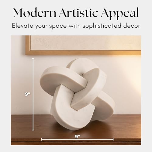 Liam White Marble Knots Decorative Object – Stone & Marble Modern Home Decor Accent – Artistic Shelf Styling & Coffee Table Decor for Office & Living Room – 9", White