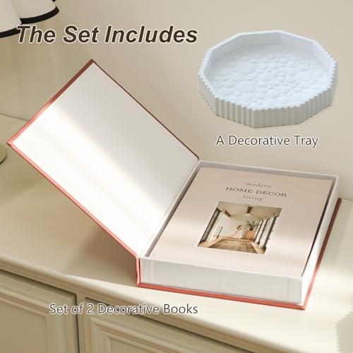 Decorative Plaster Tray & Book Decor Set - Scalloped Tray & Decorative Books Box Enhance Coffee Table or Bookshelf Decor - Modern Home Decoration for Living or Dining Room & as Housewarming Gift - color: Tp-001