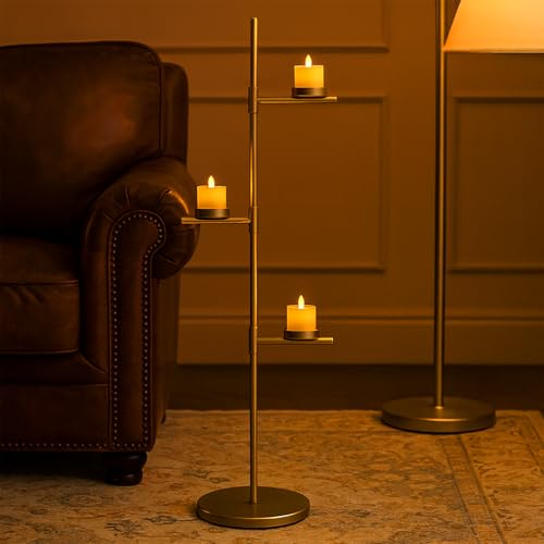 Smtyle Gold Metal Tall Floor Candelabra Candle Holder Stand for Home Decor, Weddings, Events & Meditation - color: Gold