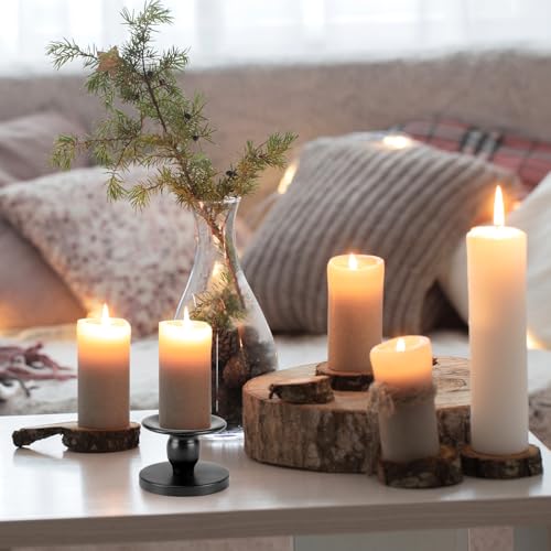 QWORK Black Metal Candle Holders for Pillar & Taper Candles, Set of 2 Small Candle Stick Holders