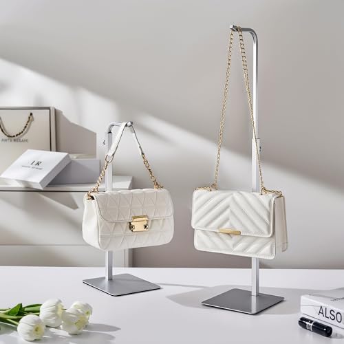 3 pcs Purse Holder Handbag Display Stand: Silver Hanger Rack for Bags, Purses, and Wreath, Adjustable Hook Stand for Tabletop, Closet, and Retail Use for Vendors - color: Silver
