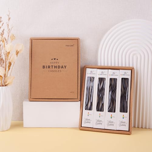 PHD CAKE 24-Count Black Spiral Long Thin Birthday Candles, Cake Candles, Birthday Parties, Wedding Decorations, Party Candles - color: Black