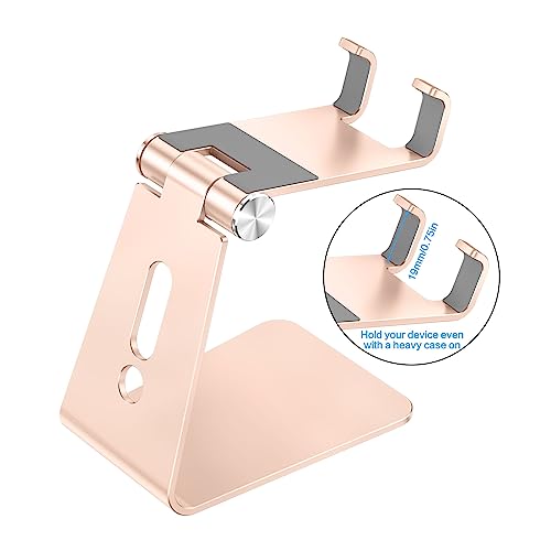 OMOTON Adjustable Cell Phone Stand, C2 Aluminum Desktop Phone Dock Holder Compatible with iPhone 15 14 13 Pro, SE, XR, 8 Plus 7 6, Samsung Galaxy, Google Pixel and More, Gold - color: Gold