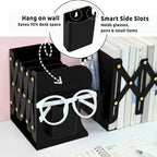 Book Ends for Shelves,Metal Bookends,Book Ends Scalable with Pen Holder(Black)