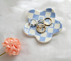 Teen Girls Gifts Trendy Stuff Aesthetic Room Decor Bedroom Decor Aesthetic Preppy Room Decor Aesthetic Stuff Checkered Jewelry Tray, Blue - style: Blue Checkered and Flower