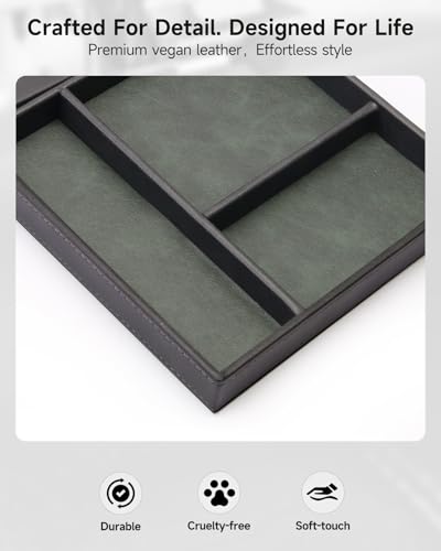 Valet Tray, Built in Wireless Charging Pad, Nightstand Organizer, Two-Toned Premium Vegan Leather Desk Bedside Caddy Organizer Tray for Keys, Watch, Wallet, Jewelry (Black+Green) - color: Black+Green