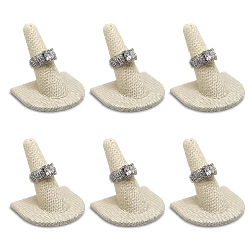 MOOCA 6 Pcs Set Beige Linen Finger Ring Display, Ring Holder Display, Jewelry Storage Jewelry Stands for Shows, 2" W x 2" H - color: Beige Linen