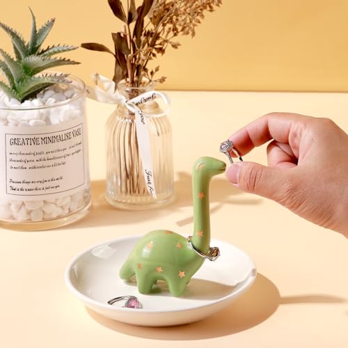 PUDDING CABIN Green Dinosaur Ring Holder Dish, Dinosaur Gifts Ring Holder for Rings Earrings Bracelets Necklace Organizer, Birthday Mothers Day Thanksgiving Christmas Gifts for Women - style: Green Dinosaur