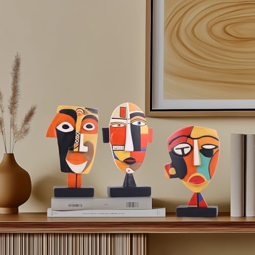9.8“ Resin Abstract Coffee Table Sculptures, Handcrafted 3 PCS African Art Tribal Figurines Weird Art Decor, Modern Design African Statues for Home, Office, Living Room, Bookshelf, Cabinets Accent - size: Large