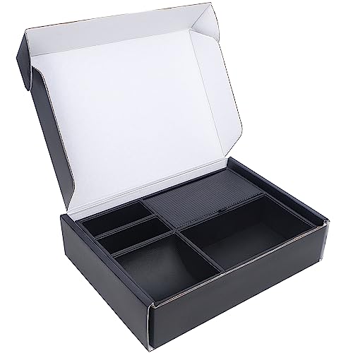 Zcaukya Men's Valet Tray, Jewelry Box Nightstand Organizer with 5 Compartments for Phone Keys Wallet Watch Glasses, Faux Leather Dresser Entryway Catchall Holder for Father's Day Gift (Black) - color: Black