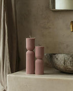 LAWA Hourglass Pillar Candle - Large Beautiful Handmade Soy Wax Candle Elegant Bubble Aesthetic Housewarming Gift Home Room Shelf Decor Idea White Dusty Rose (Set of 2) - color: Dusty Rose