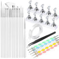 FANDAMEI Nail Art Tools, Nail Brush, 15 PCS Nail Art Brushes, 5 PCS Nail Dotting Tool, Nail Stand, Nail Holder For Painting Nails, Nail Tools, Nail Design Tools, White - color: White
