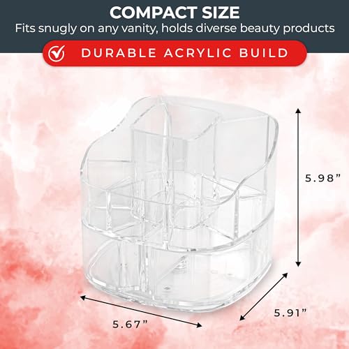 Masirs 360-Degree Rotating Makeup Organizer – Small Acrylic Cosmetic Storage Caddy with 5 Compartments, Mini Lazy Susan Vanity Organizer for Bathroom Counter, Skincare, Perfume, Brushes, Clear - color: Square Clear