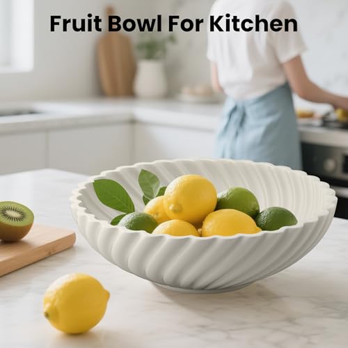 10'' Ceramic Decorative Bowl - Stylish Fruit Bowl for Kitchen Counter - Key Bowl for Entryway Table Decor - Large Decorative Bowls for Home Decor - Modern Home Decor Accents White