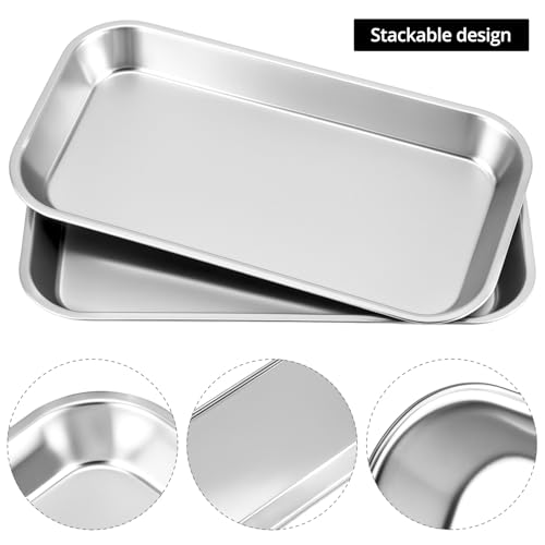 QWORK Stainless Steel Instrument/Tool Organizer Trays, Service Trays (3 x Small Size, 1 x Large Size
