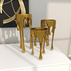 CosmoLiving by Cosmopolitan Aluminum Metal Abstract Decorative Candle Holder Melting Drip Candle Stand, Set of 3 Candlestick Holder 12", 10", 8"H, Gold - color: Gold