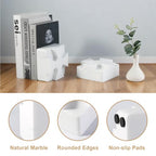 Decorative Square Marble Bookends for Heavy Books – Unique Book Ends for Shelves – Modern Aesthetic Book Holder/Stopper with Non-Slip Pads for Chic Home, Office, or Library Decor, White - style: Square-White