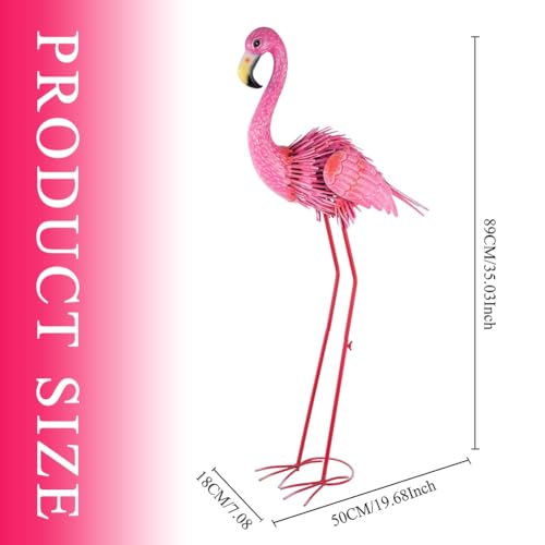 35" Flamingo Garden Statues & Sculptures, Metal Birds Yard Art Outdoor Statue, Large Pink Flamingo Lawn Ornaments for Home, Patio, Backyard Decor - size: 35Inch