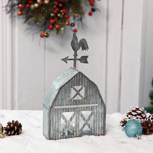 Barn Shaped Tea Light Candle Holder Farmhouse Galvanized Metal Candle Holder Vintage Decorative Tealight Holder for Table Centerpiece Decoration - 5.24" x 1.97" x 9.25" - size: Barn