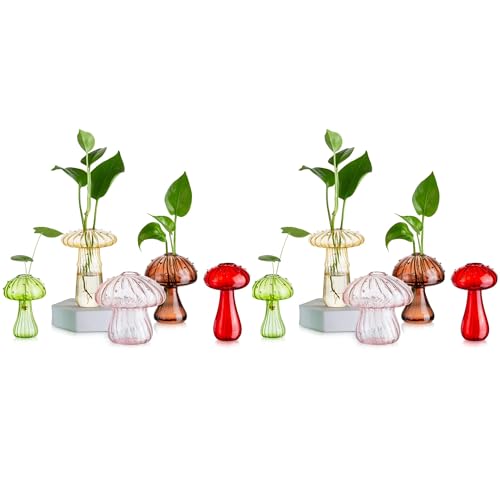 Glasseam Mushroom Planter Propagation Vase, Set of 10 Glass Terrariums for Plants, Cute Hydroponic Small Planter, Colored Propagate Station, Decorative Bud Vases for Flowers, Unique Gifts for Women - color: Colorful, size: 10