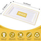 I00000 6 Pack Plastic Serving Trays, Gold Rim Disposable Serving Trays, Gold Disposable Serving Platter for Food Party Serving Platters and Plastic Trays 13.97x8.46 inches - color: White Gold