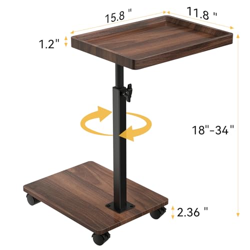 C Table End Table Adjustable Height, 360°Swivel TV Tray Table for Small Spaces, Couch Tables That slide under, C Shaped Side Tables living room and bedroom for Sofa, Bed,Chair, Snack (1, Walnut Brown) - color: Walnut Brown