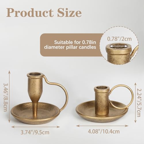 Iron Taper Candle Holder Set of 2 Antique Brass Candlestick Holders Vintage Decorative Candles Stand for Wedding Party Decoration Dinning Table Housewarming Gift - color: Brass