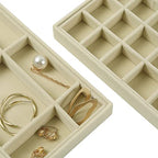 DIOMMELL Set of 8 Stackable Velvet Jewelry Trays Organizer, Jewelry Storage Box Display Trays Showcase Holder Closet Dresser Drawer Organizer for Earring Necklace Bracelet Ring Accessary, Beige