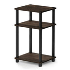 Furinno JUST Side Table, 3-Tier End Table, Open Shelves Night Stand, Bedside Table, Toolless Assembly, for Living Room, Bedroom, Bathroom, Columbia Walnut - color: Columbia Walnut/Black, size: 3-Tier, Round Pole, style: 1-Pack