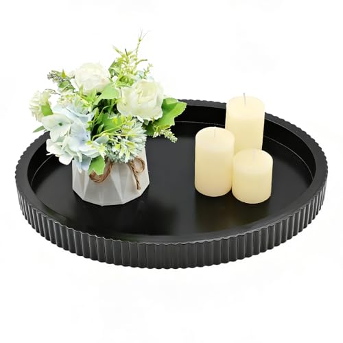 Carah & Cossh Oval Wooden Tray, Modern Decorative Tray 16''x12'', Oval Farmhouse Rustic Serving Tray, Table Centre Tray, Perfect for Storage and Display (Black B) - color: Black B