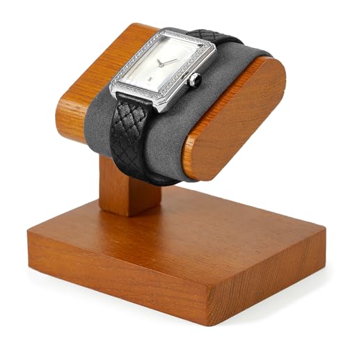 Solid Wood Watch Display Stand T-bar Microfiber Watch Stand Holder Organizer For Men And Women Wristwatch, Bracelet, Storage Display Rack (Gray) - color: Grey, size: Single Slot