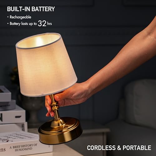 O’Bright Seraph mini – Cordless LED Table Lamp with Dimmer, Built-in Rechargeable Battery, 3-Level Brightness, Patio Table Lamp, Bedside Night Lamp, Ambient Light for Restaurant, Antique Brass - color: Antique Brass
