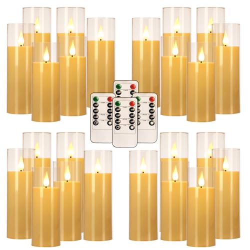 24 Pack LED Flameless Candles Set(14/16/18cm), Battery - Operated with 4 Remotes,Clear, Timer & Flickering/Steady Modes for Home décor, Wedding, Patio,Outdoor. - color: Clear