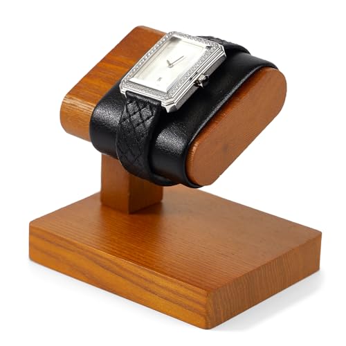 Solid Wood Watch Display Stand T-bar PU Leather Watch Stand Holder Organizer For Men And Women Wristwatch, Bracelet, Storage Display Rack (Black) - color: Black, size: Single Slot